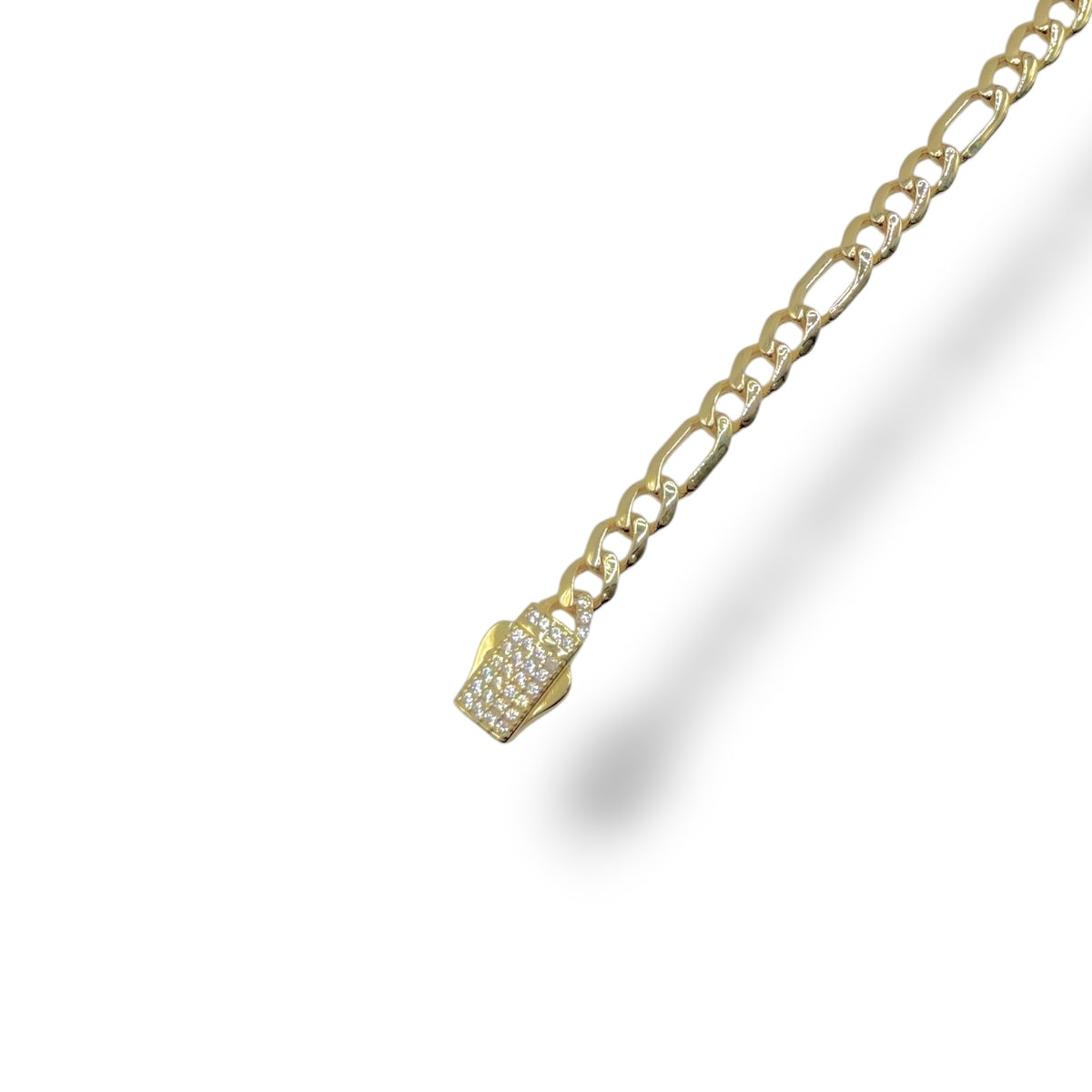 Pulsera Fígaro con Broche de Zirconias en Oro 10k