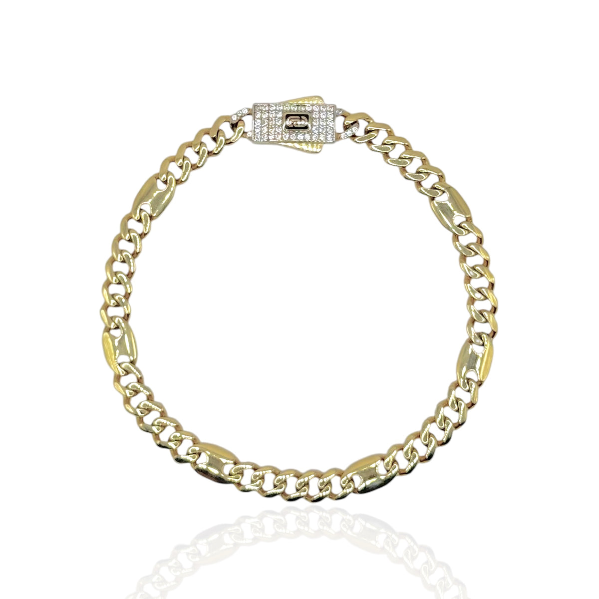 Pulsera Marino con Broche Clásico de Zirconias en Oro 10k