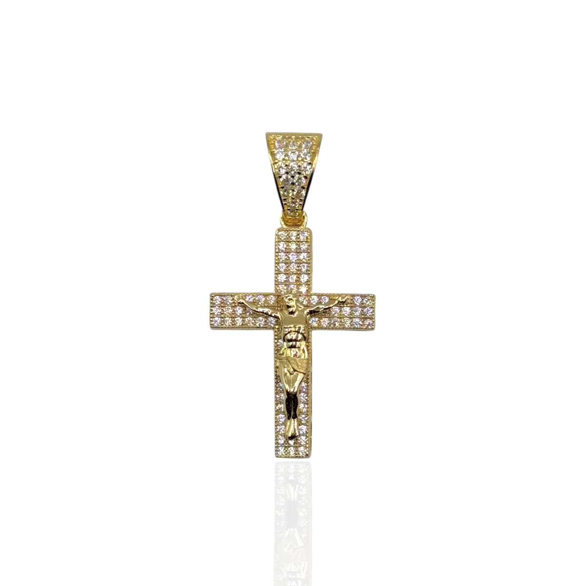 Cruz con Cristo Pavé en Oro 10k