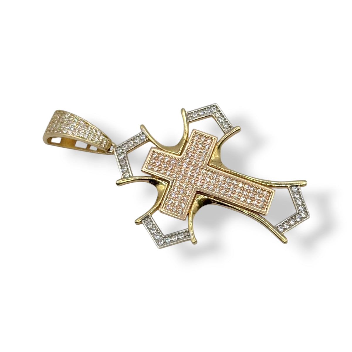 Cruz Imperial Geométrica Pavé en Oro 10k