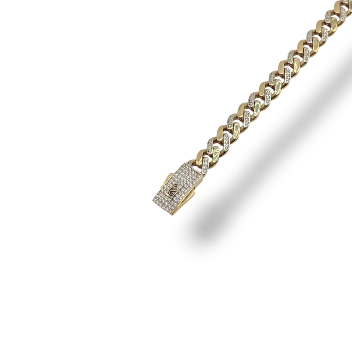 Pulso Cubano Élite Bitono Pavé en Oro 10k