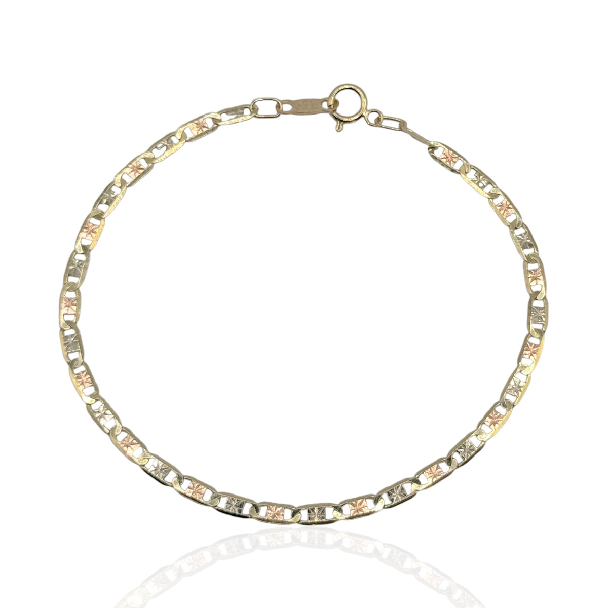 Pulso Ancla Tricolor Diamantado en Oro 10k