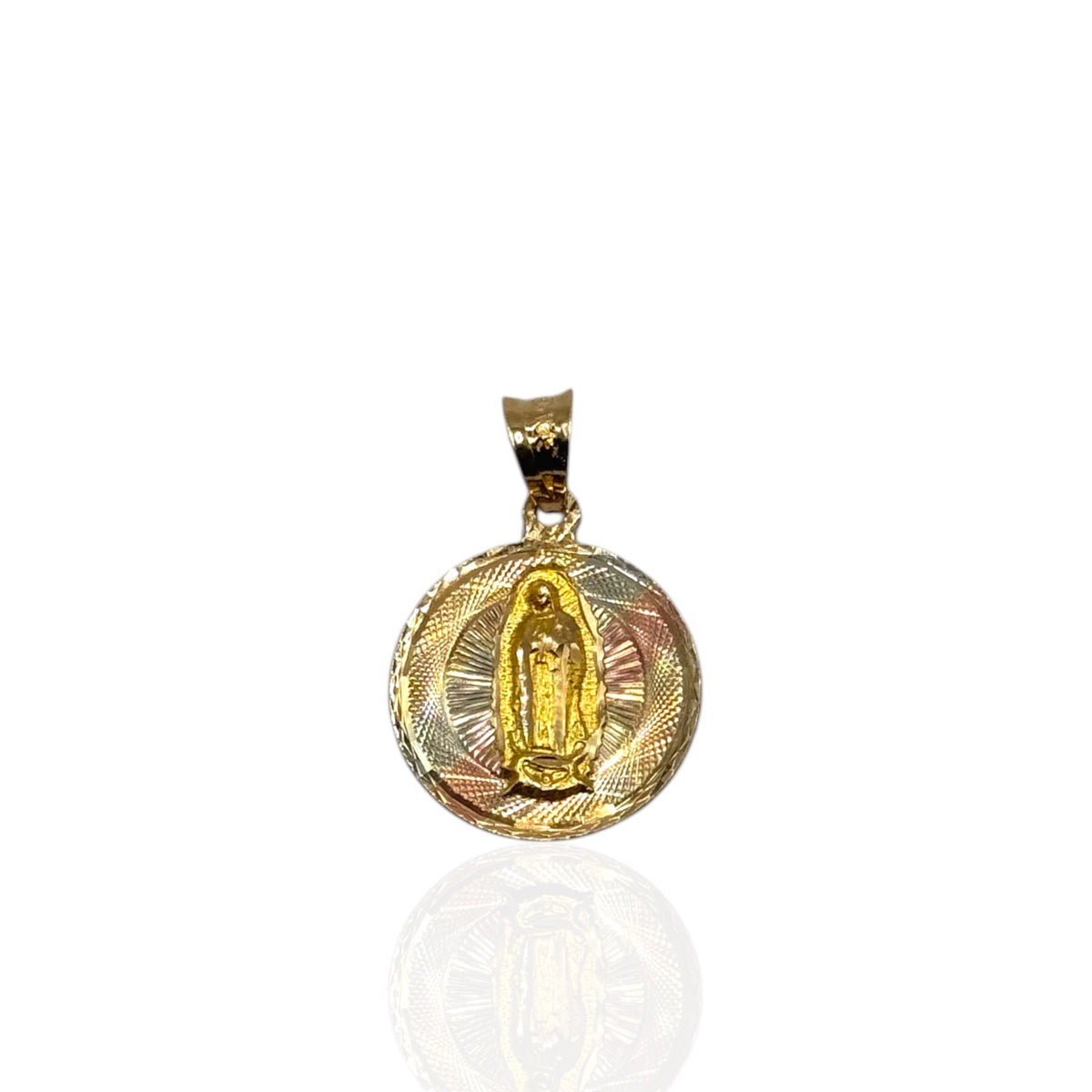 Medalla Virgen de Guadalupe Tricolor en Oro 14k