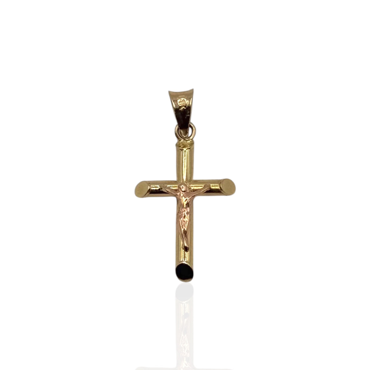 Crucifijo Tubular Tricolor Chico en Oro 14k