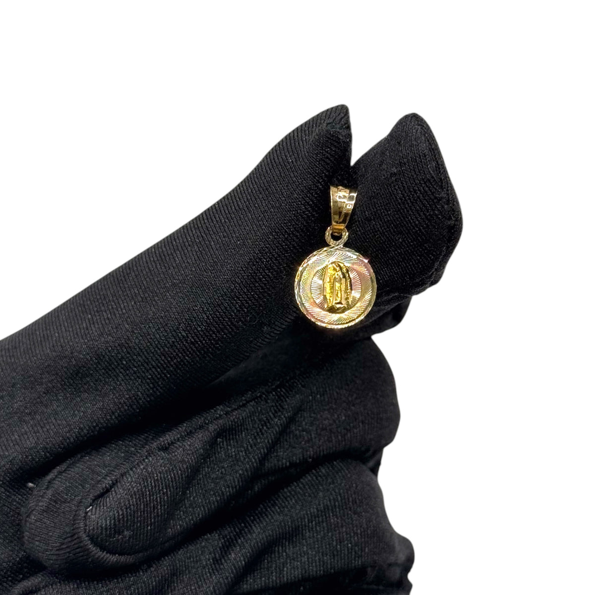 Medalla Virgen de Guadalupe Tricolor Chica en Oro 14k