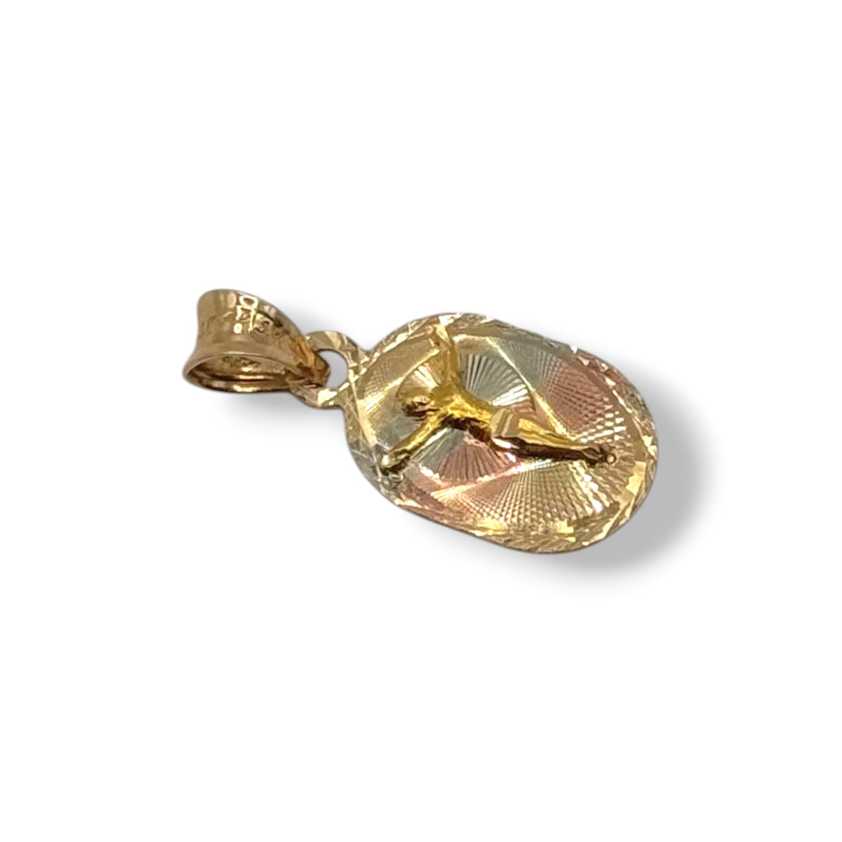 Medalla Cristo Crucificado Tricolor Mediana en Oro 14k