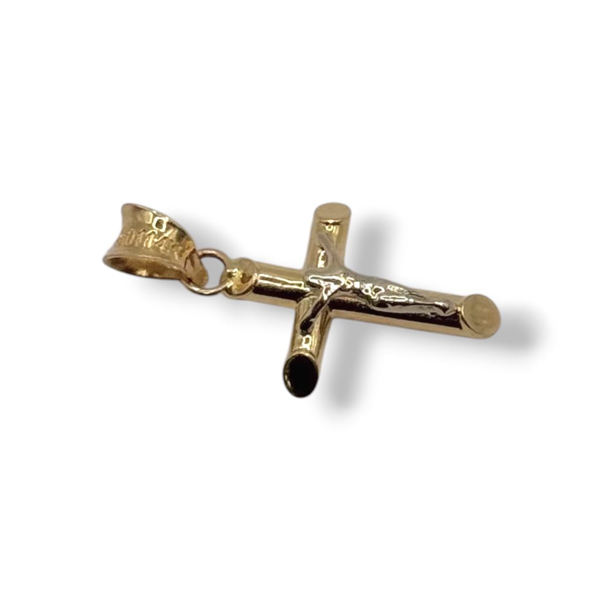 Crucifijo Tubular Bitono Chico en Oro 14k