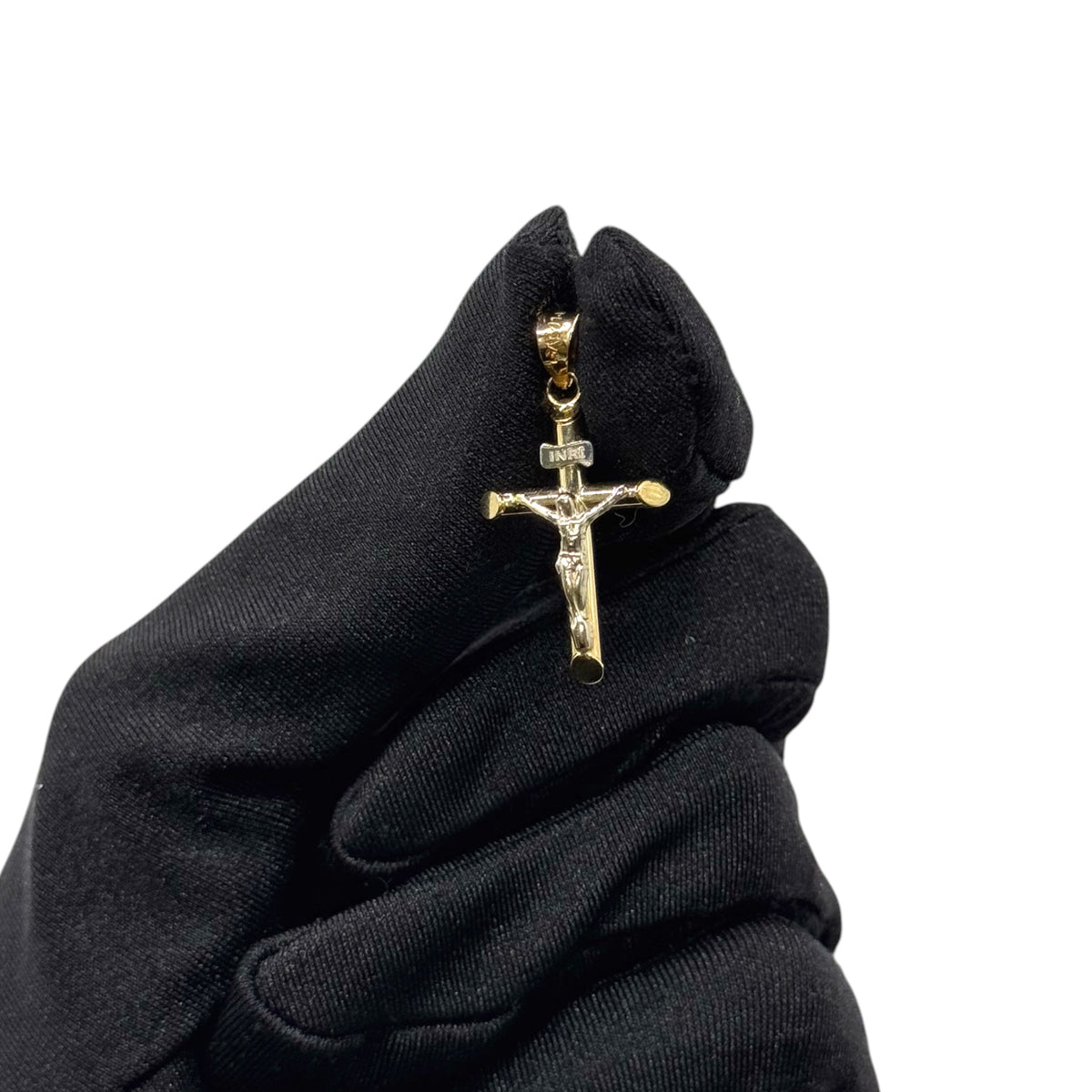 Crucifijo Tubular Bitono Mediano en Oro 14k