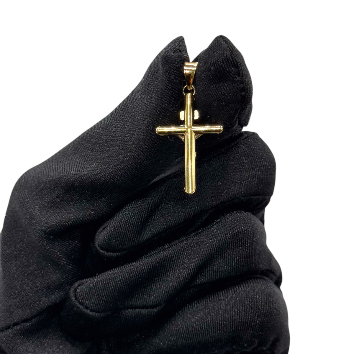 Crucifijo Tubular Bitono Mediano en Oro 14k