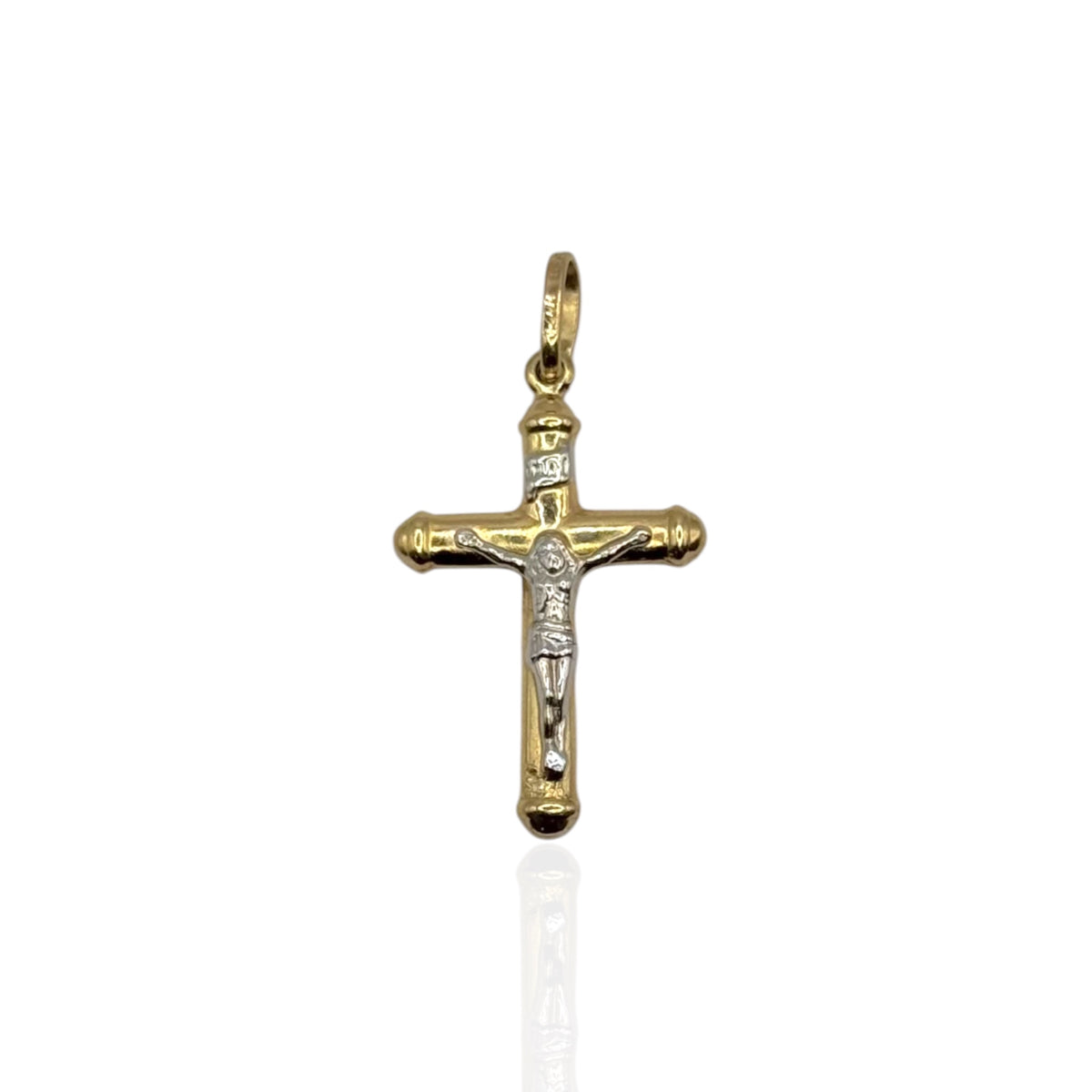 Crucifijo Tubular Bitono Grande en Oro 14k