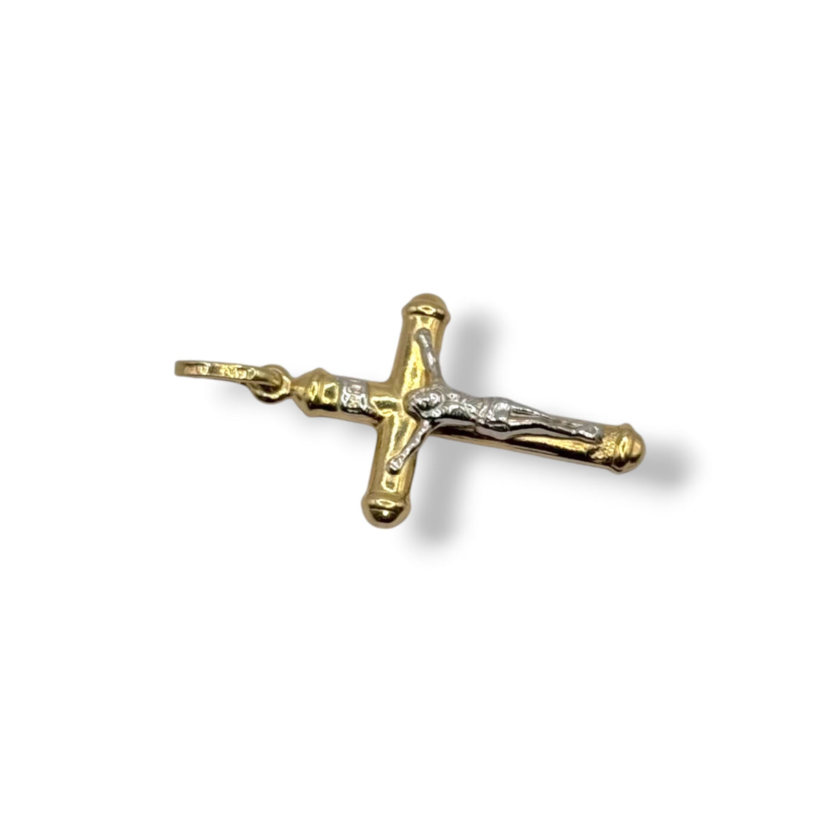 Crucifijo Tubular Bitono Grande en Oro 14k