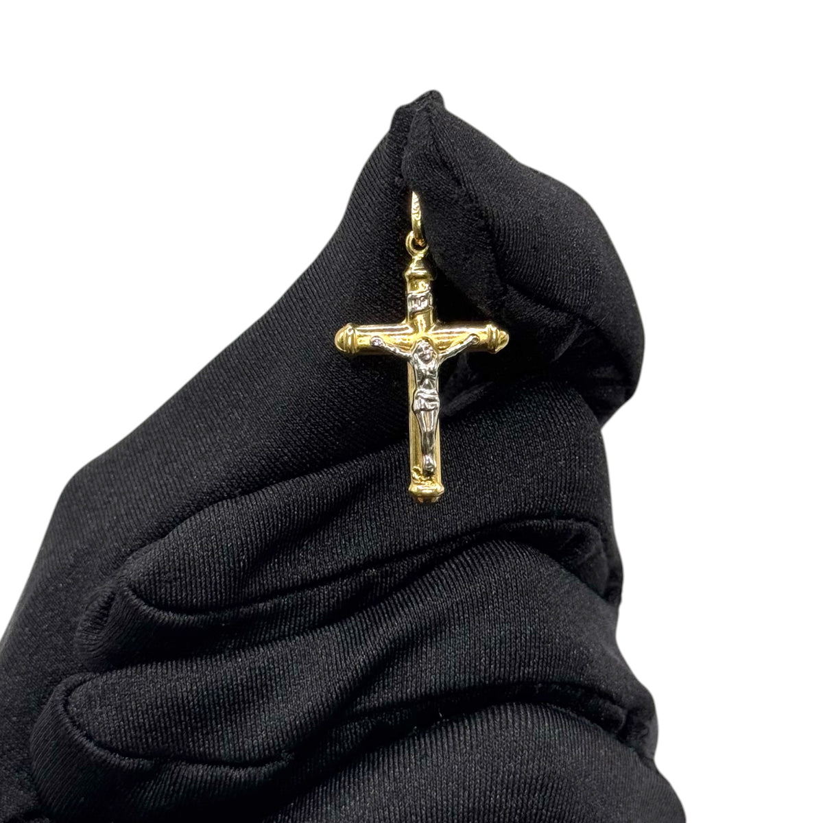 Crucifijo Tubular Bitono Grande en Oro 14k