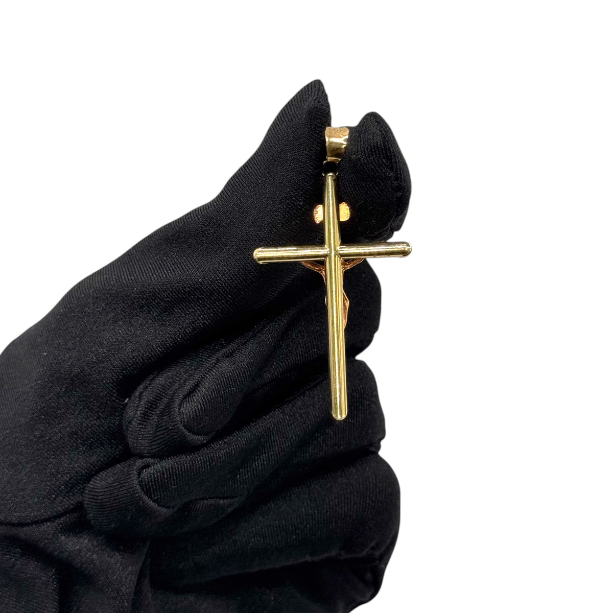 Crucifijo Tubular Tricolor Extra Grande en Oro 14k