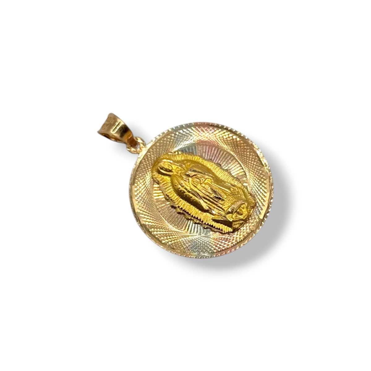 Medalla Virgen de Guadalupe Tricolor Extra Grande en Oro 14k