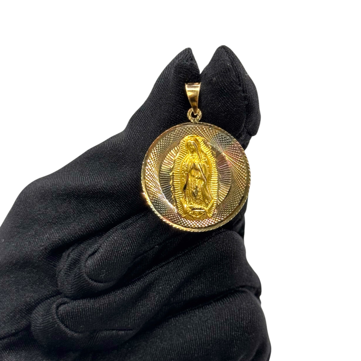 Medalla Virgen de Guadalupe Tricolor Extra Grande en Oro 14k