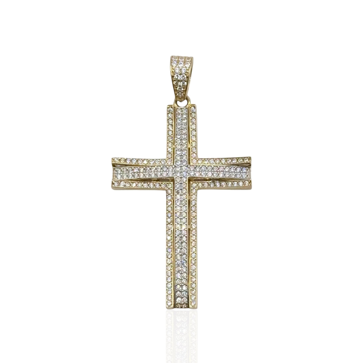 Cruz 3D Doble Pavé en Oro 10k